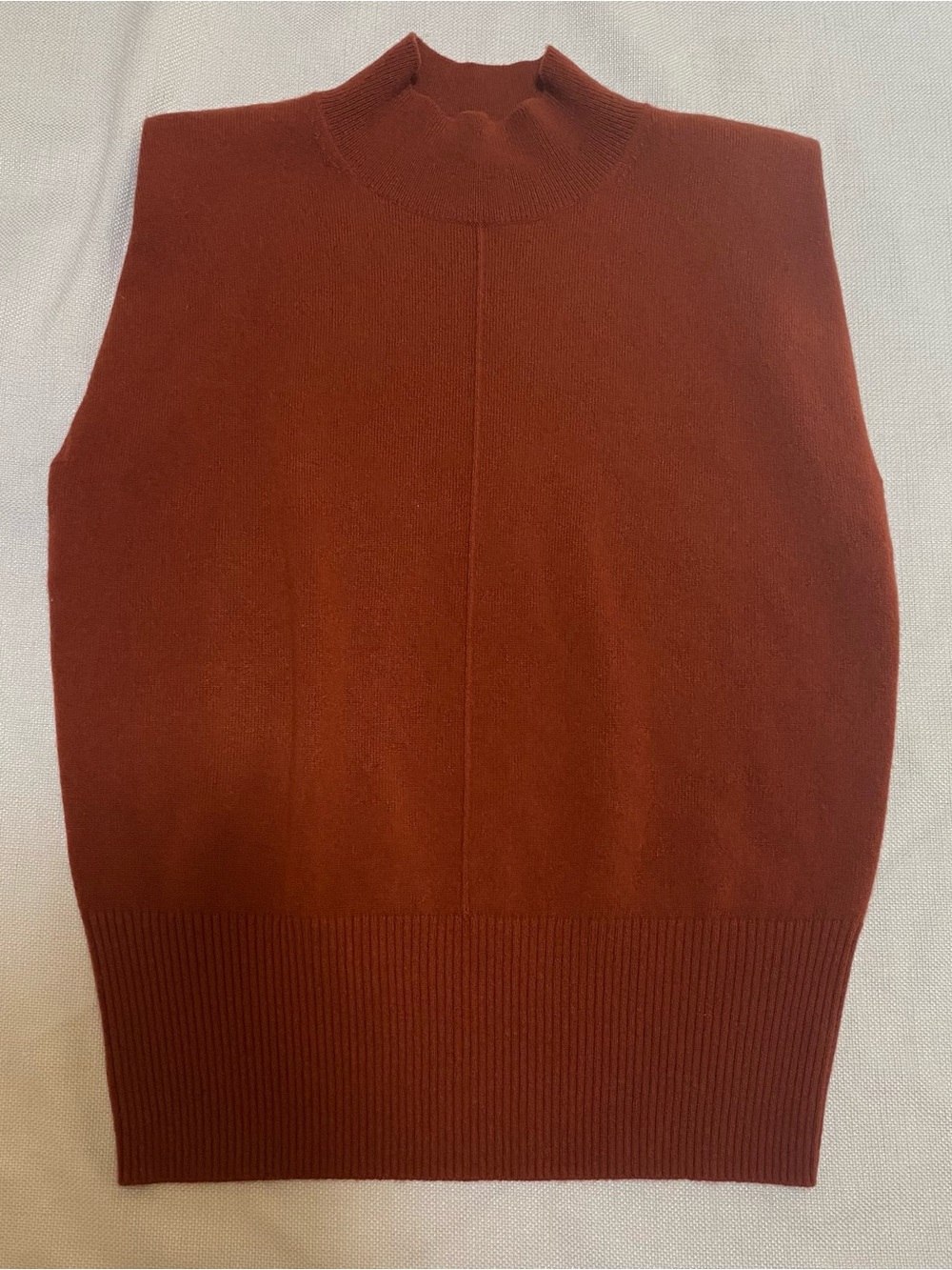 Banana Republic 100% Cashmere Vest Sweater XS Rust Brown Padded Shoulders Mock